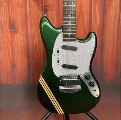 Custom Fender Mustang Style Electric Guitar Metallic Green S-S Pickups Chrome Hardware supplier