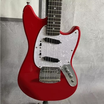 Custom Fender Mustang Style Electric Guitar in Red S-S Pickups Chrome Hardware supplier