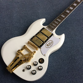 New style SG electric guitar, 3 pickups, Tremolo system,White electric guitar supplier