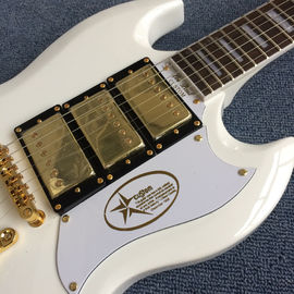 New style SG electric guitar, 3 pickups, Tremolo system,White electric guitar supplier