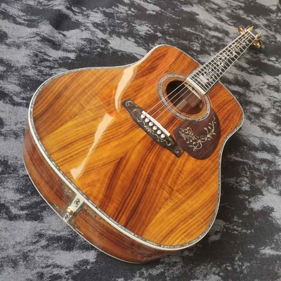 Custom 41-inch all-KOA wood ebony fingerboard, dreadnought, D45 Martin style, abalone inlaid acoustic guitar supplier