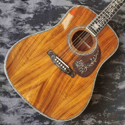 Custom 41-inch all-KOA wood ebony fingerboard, dreadnought, D45 Martin style, abalone inlaid acoustic guitar supplier
