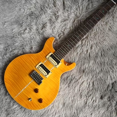 Custom Flamed Maple Top Electric Guitar with Bird Inlay and Chrome Hardware in Yellow PRS Santana Retro Orange​ supplier