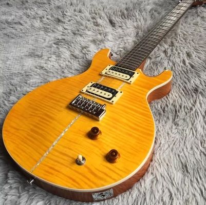 Custom Flamed Maple Top Electric Guitar with Bird Inlay and Chrome Hardware in Yellow PRS Santana Retro Orange​ supplier