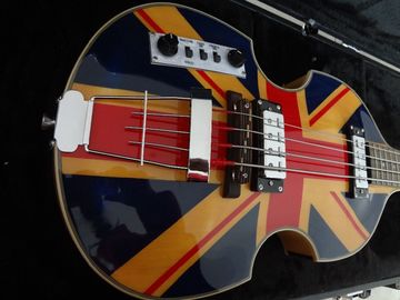 4 string bass guitar Hofner BB2 guitar UK flag on flamed body top Hofner contemporary series supplier