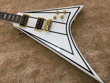 jackson custom guitar White color Golden hardwares Blocks inlay on rosewood fingerboard flying v electric guitar 6 strin supplier