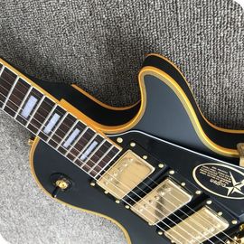 Grand LP electric guitar black with bigsby, yellow body binding, 3 pickups, gold hardwares supplier