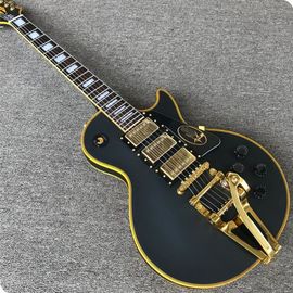Grand LP electric guitar black with bigsby, yellow body binding, 3 pickups, gold hardwares supplier
