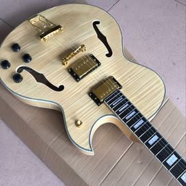 Custom shop,Custom F hollow body jazz electric guitar,double Tiger Flame.Natural wood color gitaar supplier