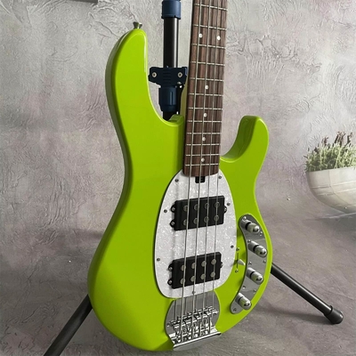 Custom 4 Strings Stingray Electric Bass Guitar in Green with White Pickguard Rosewood Fretboard supplier