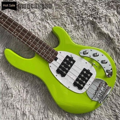 Custom 4 Strings Stingray Electric Bass Guitar in Green with White Pickguard Rosewood Fretboard supplier