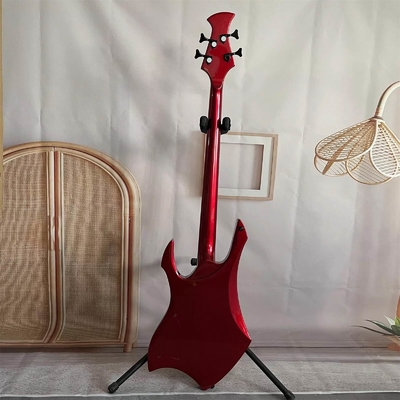 Custom Special Irregular Body Shape Transparent Red Electric Bass Guitar 4 Strings Basswood Body supplier