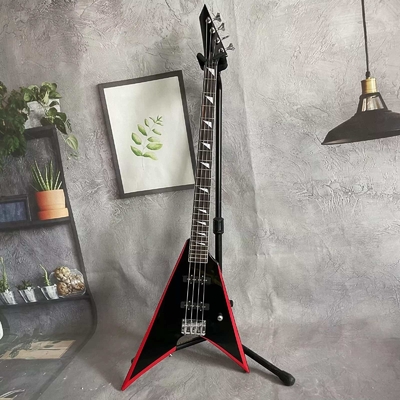 Custom 4 Strings V Shape Black Body Electric Bass Guitar Rosewood Fretboard supplier
