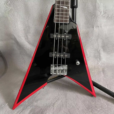 Custom 4 Strings V Shape Black Body Electric Bass Guitar Rosewood Fretboard supplier