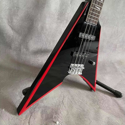 Custom 4 Strings V Shape Black Body Electric Bass Guitar Rosewood Fretboard supplier