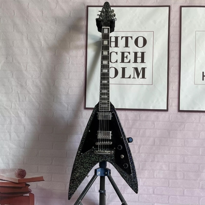 Custom Factory Metallic Grey Silver V Shape Electric Guitar Closed Pickups Mahogany Body Neck supplier
