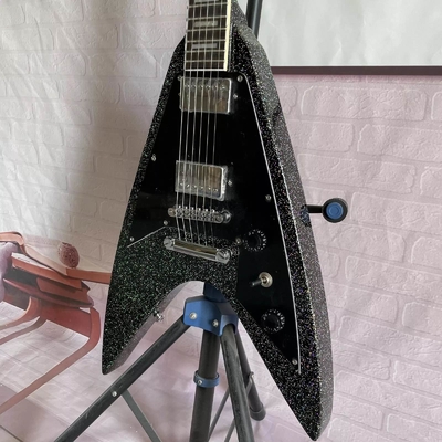 Custom Factory Metallic Grey Silver V Shape Electric Guitar Closed Pickups Mahogany Body Neck supplier
