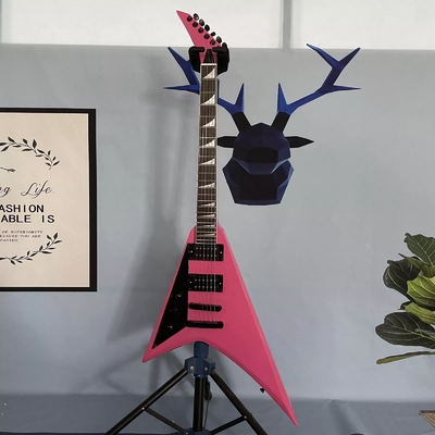 Left-Handed Pink Swallow Tail V Solid Body Electric Guitar Open Pickups 22 Fret supplier