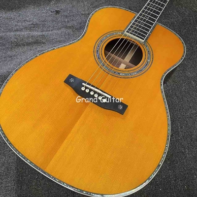 Custom OM Body Spruce Top Yellow Painting Gloss Finishing Acoustic Electric Guitar with ROSEWOOD Back Side supplier