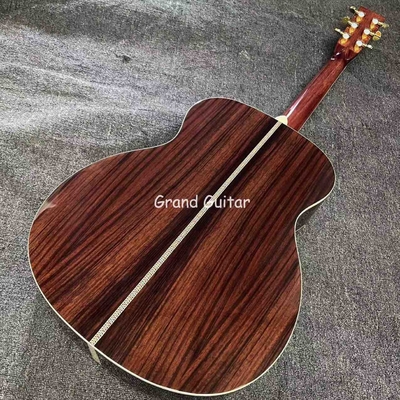 Custom OM Body Spruce Top Yellow Painting Gloss Finishing Acoustic Electric Guitar with ROSEWOOD Back Side supplier