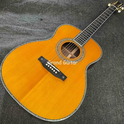 Custom OM Body Spruce Top Yellow Painting Gloss Finishing Acoustic Electric Guitar with ROSEWOOD Back Side supplier