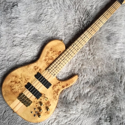 Custom 5 Strings Neck Through Body Burl Maple Top Electric Bass Guitar supplier