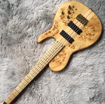 Custom 5 Strings Neck Through Body Burl Maple Top Electric Bass Guitar supplier
