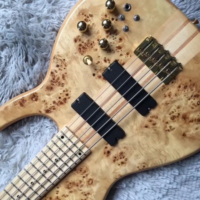 Custom 5 Strings Neck Through Body Burl Maple Top Electric Bass Guitar supplier