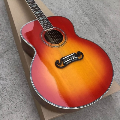 Custom 43 Inch Cherryburst Solid Spruce Top Abalone Inlays Maple and Koa Back Side Acoustic Guitar supplier