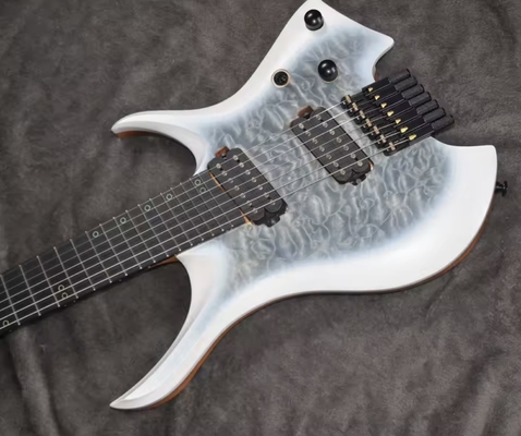 2025 Fanned Frets 7 Strings Headless Electric Guitar White Color with Eye Poplar 5-ply Roasted Maple supplier