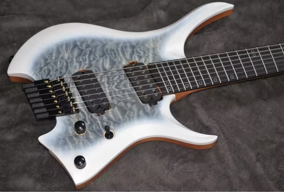 2025 Fanned Frets 7 Strings Headless Electric Guitar White Color with Eye Poplar 5-ply Roasted Maple supplier
