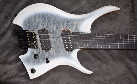 2025 Fanned Frets 7 Strings Headless Electric Guitar White Color with Eye Poplar 5-ply Roasted Maple supplier
