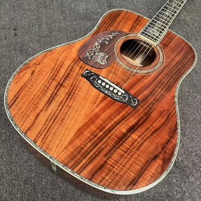 Left Handed D Body Solid Koa Top Acoustic Guitar with KOA Wood Back Side Abalone Binding Life Tree Inlay Deluxe KOA Guitar OEM supplier