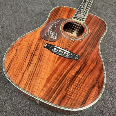 Left Handed D Body Solid Koa Top Acoustic Guitar with KOA Wood Back Side Abalone Binding Life Tree Inlay Deluxe KOA Guitar OEM supplier