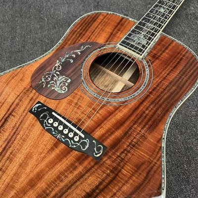 Left Handed D Body Solid Koa Top Acoustic Guitar with KOA Wood Back Side Abalone Binding Life Tree Inlay Deluxe KOA Guitar OEM supplier