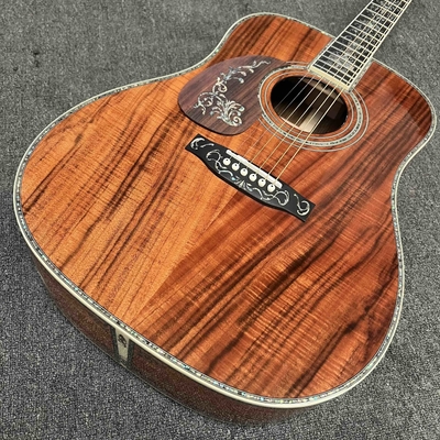 Left Handed D Body Solid Koa Top Acoustic Guitar with KOA Wood Back Side Abalone Binding Life Tree Inlay Deluxe KOA Guitar OEM supplier