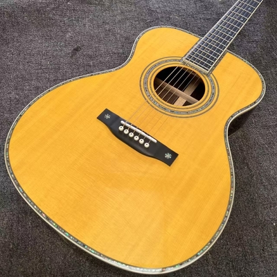Custom Logo on Headstock, Solid Spruce OM Body Solid Rosewood Back Side Acoustic Electric Guitar Abalone Binding supplier