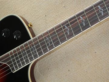 Wholsale Factory custom 21frets T5 classic semi-hollow tobacco sunburst folk acoustic guitar with bird inlay supplier
