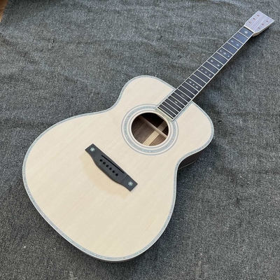 Custom Solid Spruce Top OM Kits Acoustic Guitar without Finishing, Customized Logo on Headstock supplier