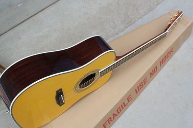 Factory custom yellow 41&quot; full solid OM 42 acoustic guitar with ebony fretboard,Abalone binding and inlay,Wilkinson tune supplier