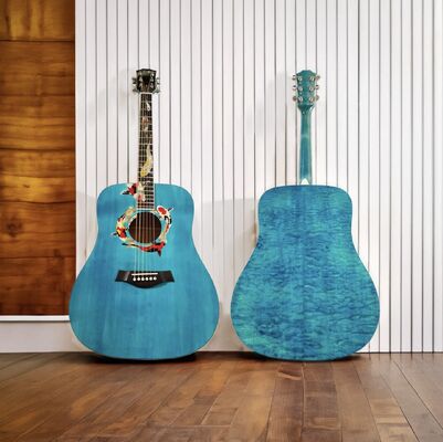 Custom 2025 Taylor Living Jewel Set Style Koi Fish Inlay Dreadnought Acoustic Guitar in Blue with Quilted Flamed Maple Back Side supplier