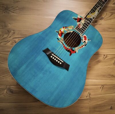 Custom 2025 Taylor Living Jewel Set Style Koi Fish Inlay Dreadnought Acoustic Guitar in Blue with Quilted Flamed Maple Back Side supplier