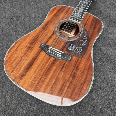 Custom 6/12 Strings Solid KOA Back Side Abalone Binding Acoustic Guitar with Customized Logo in Abalone supplier