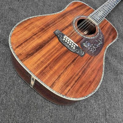 Custom 6/12 Strings Solid KOA Back Side Abalone Binding Acoustic Guitar with Customized Logo in Abalone supplier