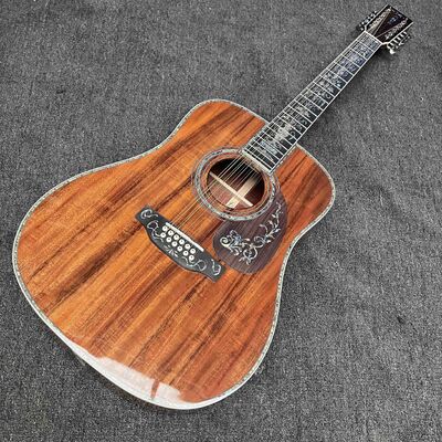 Custom 6/12 Strings Solid KOA Back Side Abalone Binding Acoustic Guitar with Customized Logo in Abalone supplier
