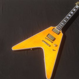 Good quality Electric Guitar with yellow colors and flybird shape by two pickups flying v electric guitar supplier