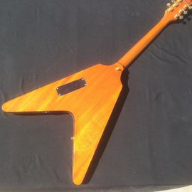 Good quality Electric Guitar with yellow colors and flybird shape by two pickups flying v electric guitar supplier