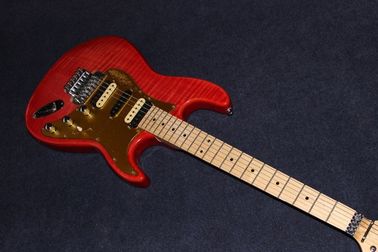 New Top quality , red Tiger Flame Electric Guitar Solid Basswood Body strato Maple Fingerboard caster Steel String supplier