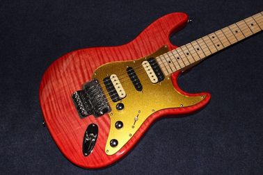 New Top quality , red Tiger Flame Electric Guitar Solid Basswood Body strato Maple Fingerboard caster Steel String supplier