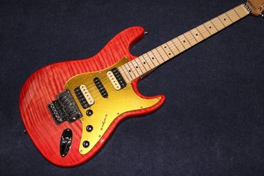 New Top quality , red Tiger Flame Electric Guitar Solid Basswood Body strato Maple Fingerboard caster Steel String supplier